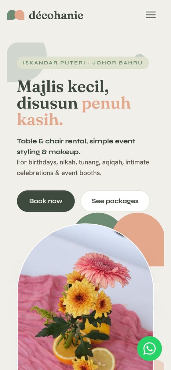 décohanie website viewed on a mobile phone